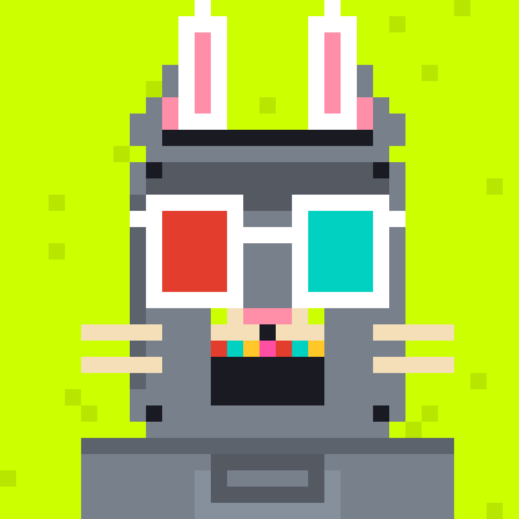Robinhood Cat #3988 — Robot with 3D Glasses and Rabbit headband